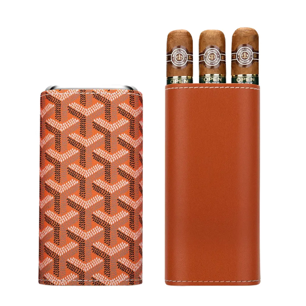 New Style Goyard 3ct Leather Cigar case Portable Cigar Humidor Luxury Cigar  Travel Humidor with Accessories