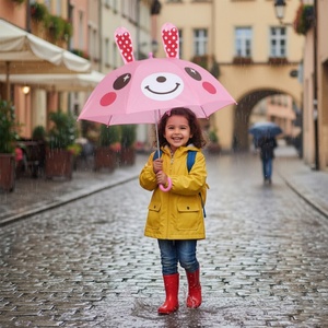 Durable Factory Stock Children's Personalized Straight <b>Umbrella</b> with Animal Shape Ears & Whistle for Back to School - Product Image 6
