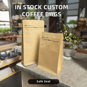 Custom Printed Security Kraft Paper Coffee Packaging Bags with PE <b>Laminated</b> Flat Bottom Zipper <b>Pouch</b> and Valve for Food Storage - Product Image 2