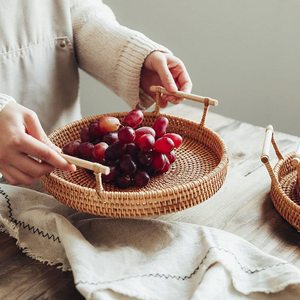 Hochwertiges Modernes Geflochtenes Rattan Einlagiges Gewürzaufbewahrungs- und Serviertablett-Set für Küche Obst Brot Snacks Weidenkorb - Product Image 2