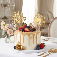 Décorations de gâteau d'anniversaire en acrylique doré espagnol, écologiques et réutilisables
