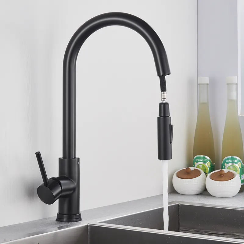 Holmine ก๊อกน้ำห้องครัวสีดำ,ก๊อกน้ำแบบดึงออกได้ใช้งานได้สองแบบทั้งน้ำร้อนและเย็น