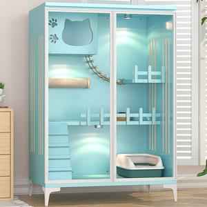 Casas para Mascotas de Madera Sólida, Muebles de Madera Seguros y Transpirables, Villa de Lujo de Múltiples Niveles para Gatos de Interior - Product Image 1