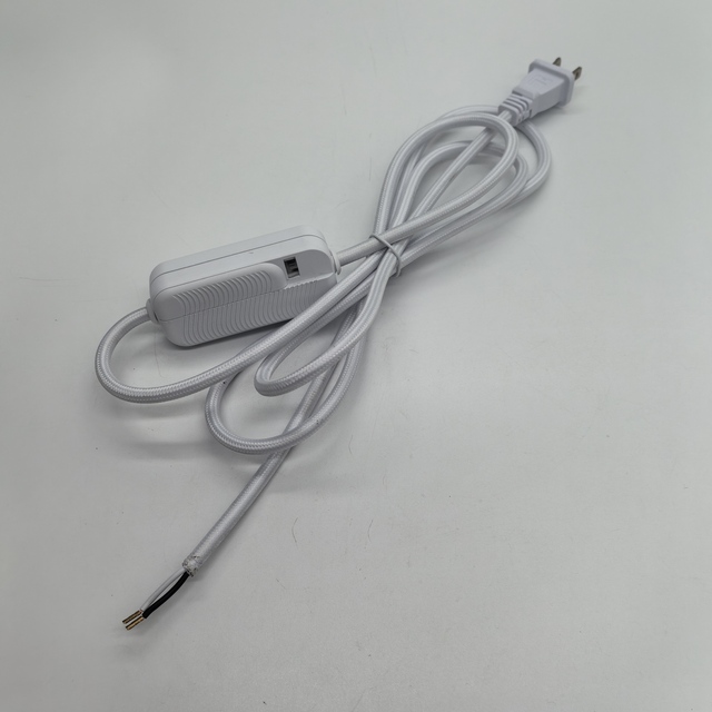 White 2-Pin US Plug Cable Dimmer Switch 1.8m Home Appliance Textile Braided Electrical Wire Female IEC Male DC Plug End Types