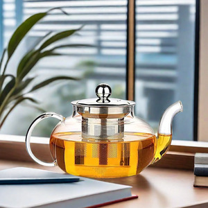 Filtre à <span class=keywords><strong>café</strong></span>, infuseur à thé, filtre en micro-maille en acier inoxydable avec théière en verre borosilicate de haute qualité - Product Image 6