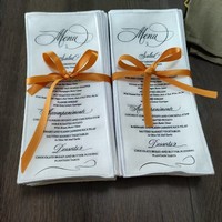 Menú de Lino 100% Orgánico Personalizado, Blanco con Bordes Crudos, Logotipo Impreso para Invitaciones de Boda