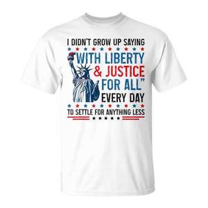 T-shirt unisex in cotone a maniche corte con scollo rotondo e stampa Liberty Justice For All, abbigliamento promozionale per adulti - Product Image 1