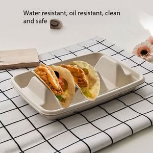 Support à tacos jetable, micro-ondable et réfrigérable, personnalisable, pour plats à emporter, en bagasse de canne à sucre biodégradable, boîte de présentation alimentaire - Product Image 4
