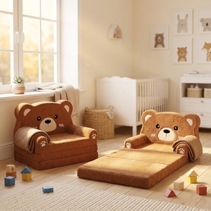 Custom Factory Multifunctional 2-in-1 Plush <b>Sofa</b> Soft Toddler Couch with Blanket Compressed <b>Foam</b> Foldable Kids Furniture - Product Image 1