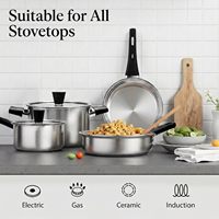Batterie de cuisine écologique en acier inoxydable, non toxique, comprenant une casserole, une casserole à sauce et une poêle, avec poignées anti-chaleur, compatible lave-vaisselle et induction