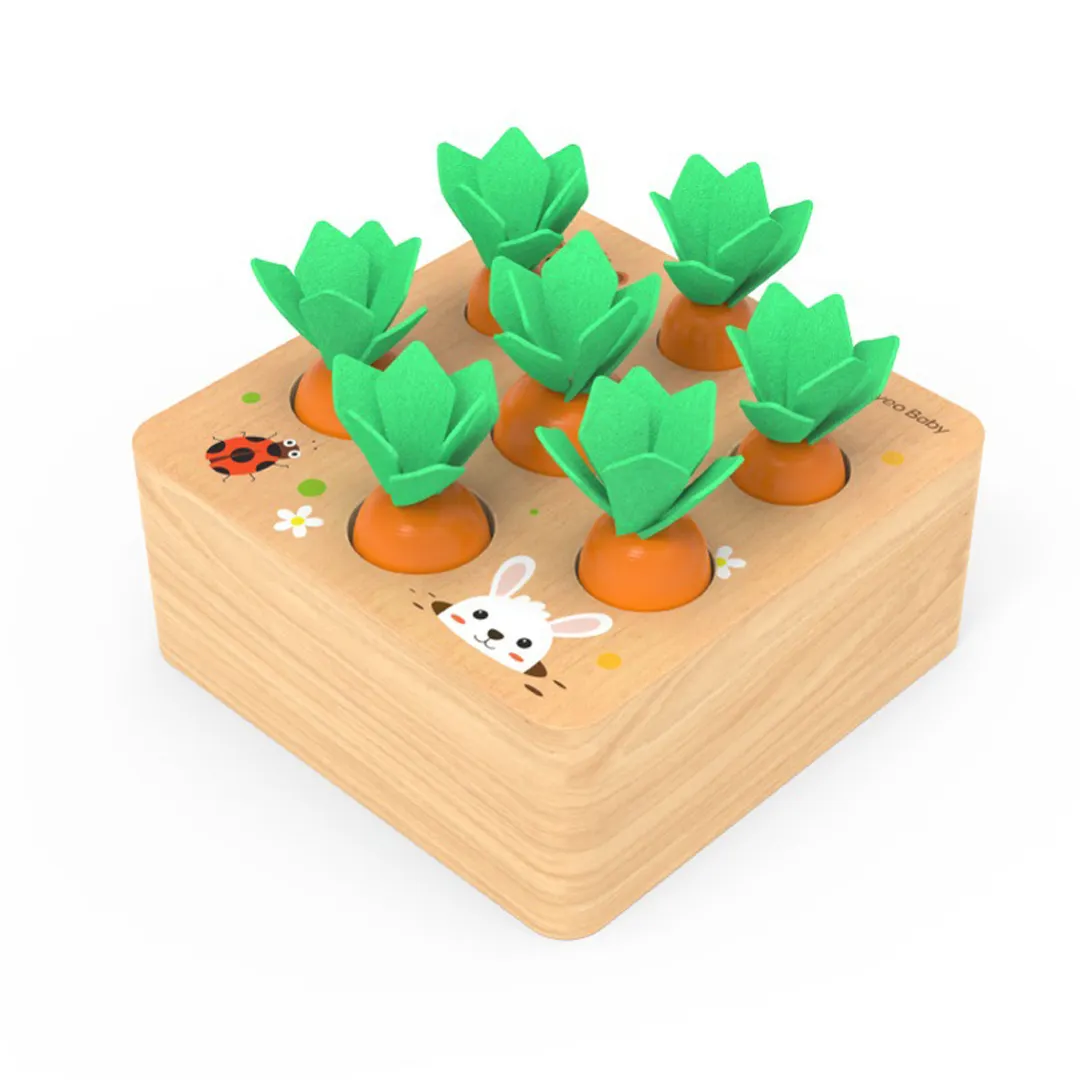 Montessori Kids Educational Puzzle Pull Out Radish Wooden Pull Toys Matching Carrot Game For Children Toddler
