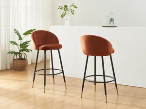 Elegante sgabello da <span class=keywords><strong>Bar</strong></span> in velluto arancione con robusta Base in metallo seduta fissa morbida tappezzeria per <span class=keywords><strong>Bar</strong></span> ad uso residenziale commerciale - Product Image 1
