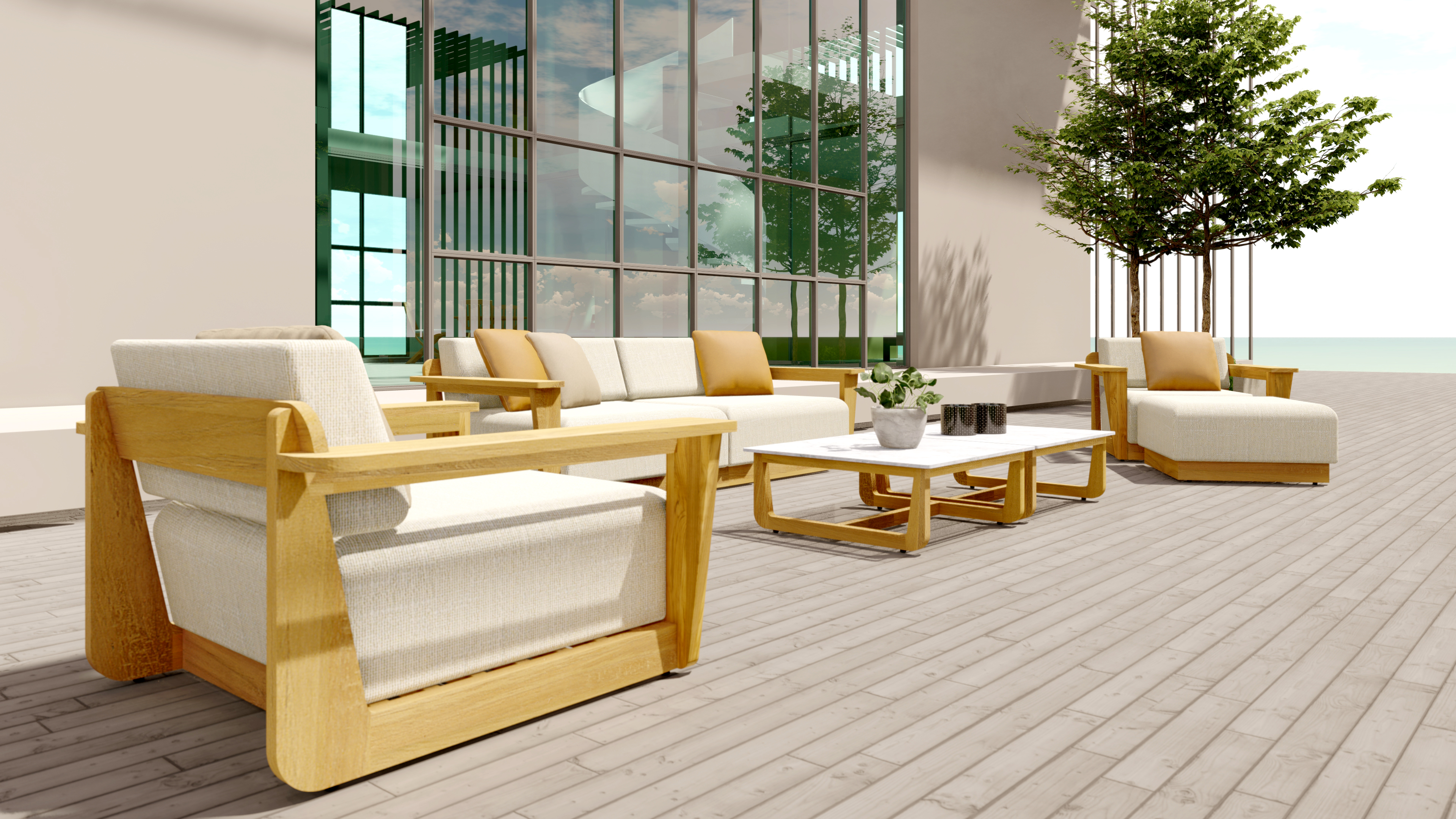 New arrival modern luxury outdoor sectional furniture teak wood garden sets sofa