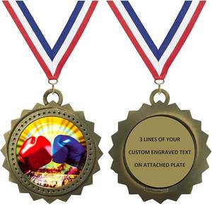 Médaille de gants de <span class=keywords><strong>boxe</strong></span> imprimés en couleur noble avec bord clouté d'étoiles Conception de gants rouge vif et bleu pour les compétitions sportives - Product Image 2