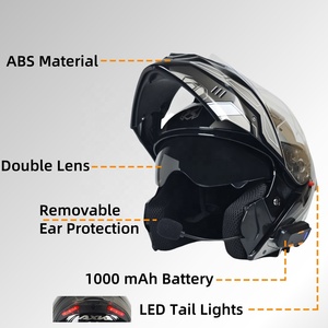 Nuovo <span class=keywords><strong>Casco</strong></span> Moto Modulare AXK con Doppia Visiera, Fodera in Cotone, Luce Posteriore a LED, in ABS, per Tutte le Stagioni - Product Image 3