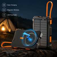 Batterie externe solaire multifonctionnelle 10000 mAh 10W Li-Polymère avec chargeur rapide sans fil magnétique et lampe LED pour le camping – Pour téléphone