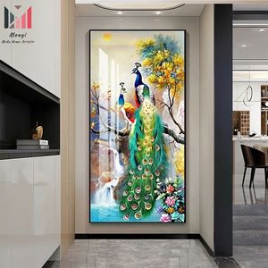 <span class=keywords><strong>Cuadros</strong></span> de arte de pavo real para pared, carteles de porcelana de cristal <span class=keywords><strong>con</strong></span> marco abstracto de lujo para decoración del hogar y la sala de estar - Product Image 4