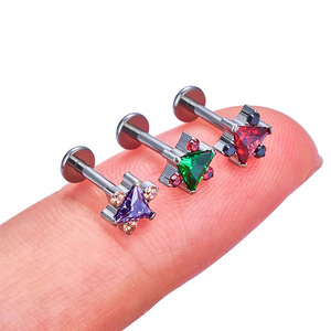 Pendientes de Titanio F136 con Zirconia Triangular Única, Tipo Labret, Parte Trasera Plana, para Conch, Helix, Niños y Bodas - Product Image 6