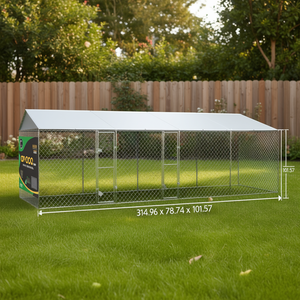 Jaula para Perros de 314.96 x 78.74 x 101.57 Pulgadas con Techo Plateado, Jaula Exterior de Alambre de Acero Galvanizado para Perros Grandes - Product Image 2