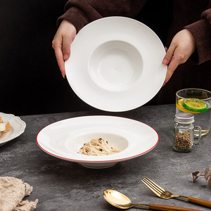 Plato de cerámica blanco de 23.5 cm, redondo, de color sólido, para hotel, fiestas, platos de estilo occidental. - Product Image 3