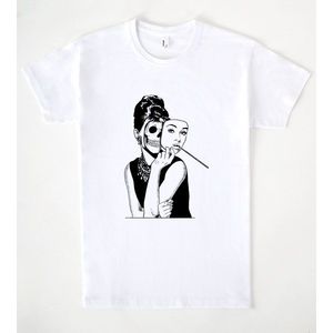 T-shirt con grafica Lady Skull bianca unisex per adulti, taglia media, girocollo, manica corta, abbigliamento promozionale - Product Image 4