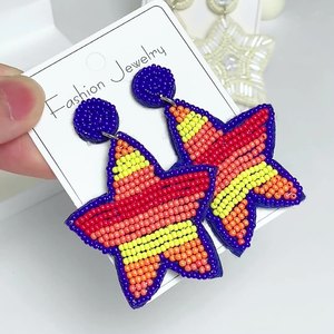 Woven Earrings Creative Gradient Pentagram <b>Color</b> Rice <b>Beads</b> Pendant Earrings for Women Uionen 1866 - Product Image 2