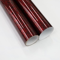 Vinilo de Fibra de Carbono Forjado Rojo y Negro de 0.5*16M con Revestimiento PET, Película para Automóviles con Brillo Láser Colorido Arcoíris, Autoregenerable y Protectora