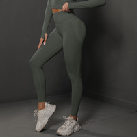 Legging de sport pour femme sans couture, taille haute, moulant, en Spandex/Nylon, longueur intégrale, effet galbe fessier, couleur miel pêche