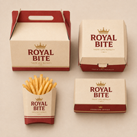 Boîte en papier personnalisée avec logo pour emballage alimentaire (hamburger, poulet frit, frites) – Contenant jetable pour la livraison – Fournisseur pour chaînes de restauration rapide et décontractée