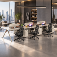 Ensemble de poste de travail modulaire pour 6 personnes, bureau en bois avec écrans de séparation, chaise de bureau ergonomique pour projet de bureau
