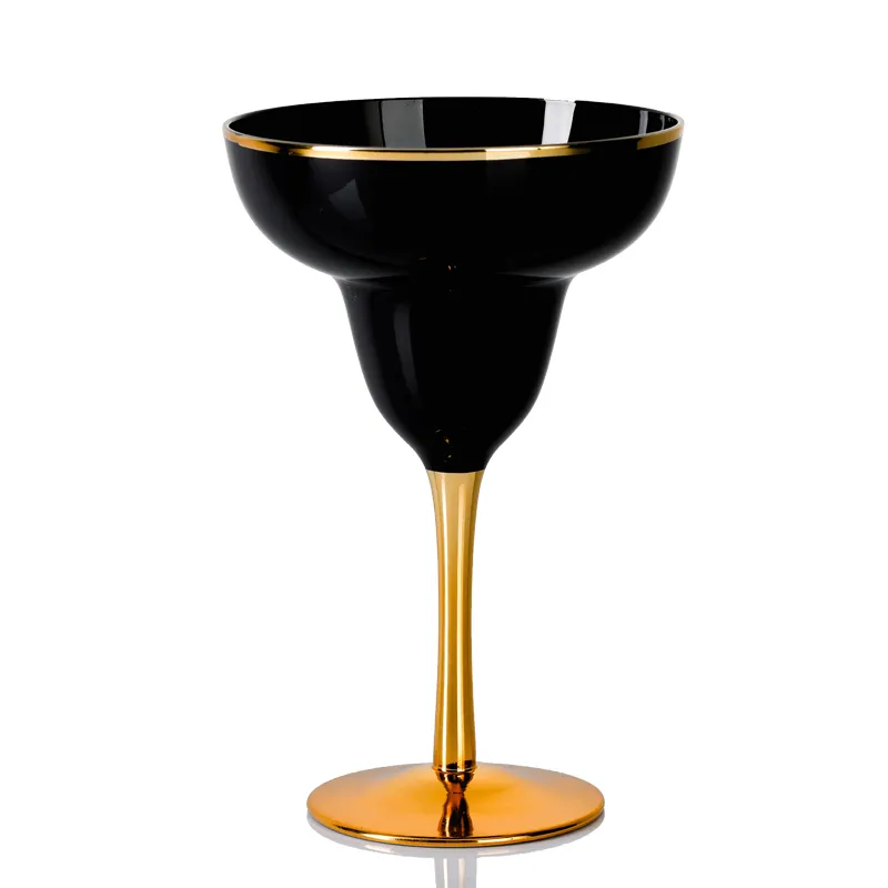 Martini in vetro da cocktail nero galvanizzato personalizzato con bordo dorato