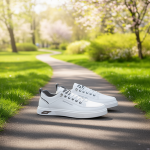 Anbuoni Zapatillas de deporte informales de cuero para hombre, zapatos blancos con punta redonda y cordones, zapatos transpirables para caminar de primavera ANBUONI-2023 - Product Image 2