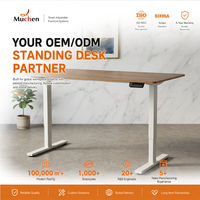 Bureau informatique réglable en hauteur avec cadre en fer et plateau en bois, idéal pour usage commercial