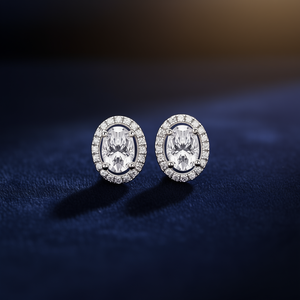 Orecchini in Oro Bianco con Diamanti Taglio Ovale Colore D Diamante Naturale Stile Classico Gioielli da Sposa per Donna - Product Image 2
