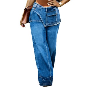 Calça Jeans Solta Primavera Estilo Streetwear com Babados e Efeito Duas Peças Inspirada em Designers Europeus/Americanos, Tamanhos S-3XL, Nova Coleção 2026 - Product Image 5