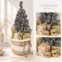Sapin de Noël artificiel en or champagne de 60 cm (23,6 pouces) avec base en tissu blanc, décoration de sol pour les fêtes