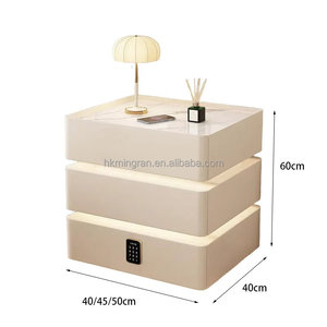 Smart Floating Nightstand with Sintered Stone Top & Password Lock, 3 Drawer Cream Style <b>Bedside</b> <b>Table</b> for Bedroom - Product Image 4