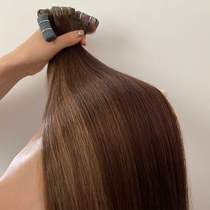 100% 人头马处女头发直发双拉皮肤聚氨酯纤细头发延伸带纤细聚氨酯胶带隐形头发延伸 - Product Image 4