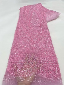 Ni. Ai thiết kế mới SỌC THÊU ngọc trai ren ngắn đính cườm Ren Vải <span class=keywords><strong>net</strong></span> ren sequin vải với ngọc trai - Product Image 5