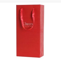 Sacs en papier de luxe noirs durables pour emballage de vin avec ruban, logo personnalisé imprimé, cadeau pour deux bouteilles