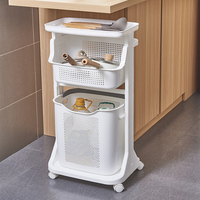 Panier à linge en plastique multicouche pour salle de bain avec roulettes universelles Chariot de rangement pour toilette pour armoire