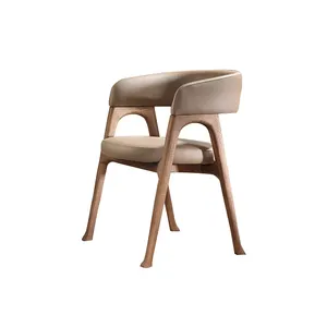 Italian designer restaurant wabi-Sabi ash wood mortise and tenon solid wood microfiber leather dining chair