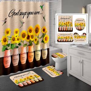 Juego <span class=keywords><strong>de</strong></span> Cortinas <span class=keywords><strong>de</strong></span> Ducha <span class=keywords><strong>de</strong></span> Poliéster Impermeables y Ecológicas con Estampado Personalizado <span class=keywords><strong>de</strong></span> Girasoles Amarillos Plegables <span class=keywords><strong>de</strong></span> 4 Piezas para Baño - Product Image 4