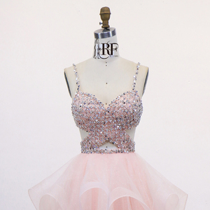 Robes de bal en gros 2026 en <span class=keywords><strong>rose</strong></span>, corset transparent, broderie, sans manches, volants, robes de soirée de bal - Product Image 4