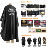 Lot de 5 capes de coiffure noires en polyester imperméable avec logo personnalisé pour salon de coiffure et spa