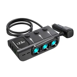 Pengisi daya mobil USB ganda, Charger mobil 5USB 3A layar LCD 3 Port, pengisi daya cepat soket pemantik rokok 12-24v