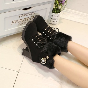 Bottines tendance en fausse fourrure Xuanhui, talon haut, lacets, fermeture éclair latérale, bottes d'hiver pour femmes, bottes de neige pour femmes - Product Image 6