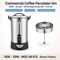 Urne à café pour hôtels et traiteurs, 50 tasses, en acier inoxydable 304, chauffe-eau électrique avec fonction maintien au chaud, 950W