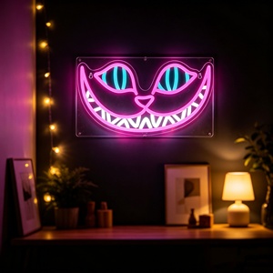 Letrero LED de Neón con Diseño de Gato Sonriente, Luces Atenuables <span class=keywords><strong>para</strong></span> Dormitorios, Edificios y Empresas, Control por Aplicación Bluetooth, Dirección IP54, Resistente al Agua - Product Image 1
