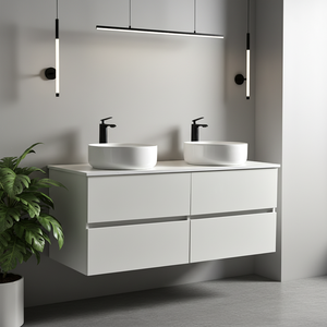 Meuble-lavabo mural moderne pour salle de bain avec lavabo et vasque, design écologique - Product Image 1